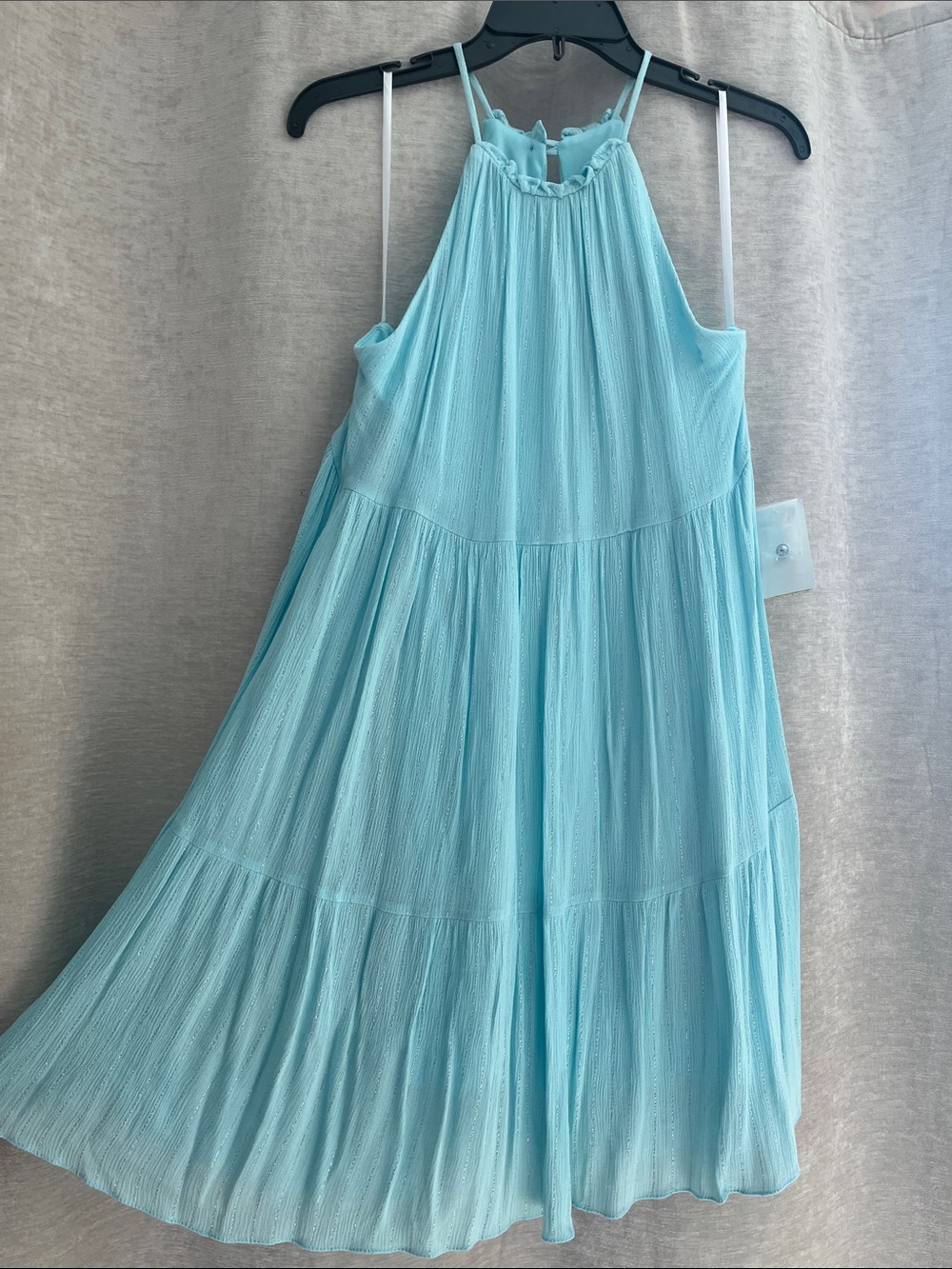 B Darlin Light Light Blue Halter Tiered Maxi Dress for Juniors (Fits Women)